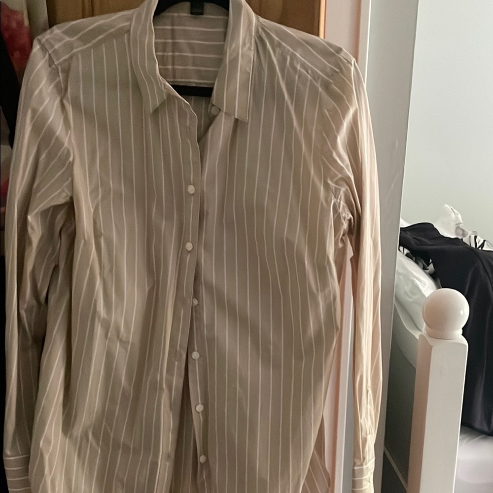 Ann Taylor Tan and White Button Down Shirt
